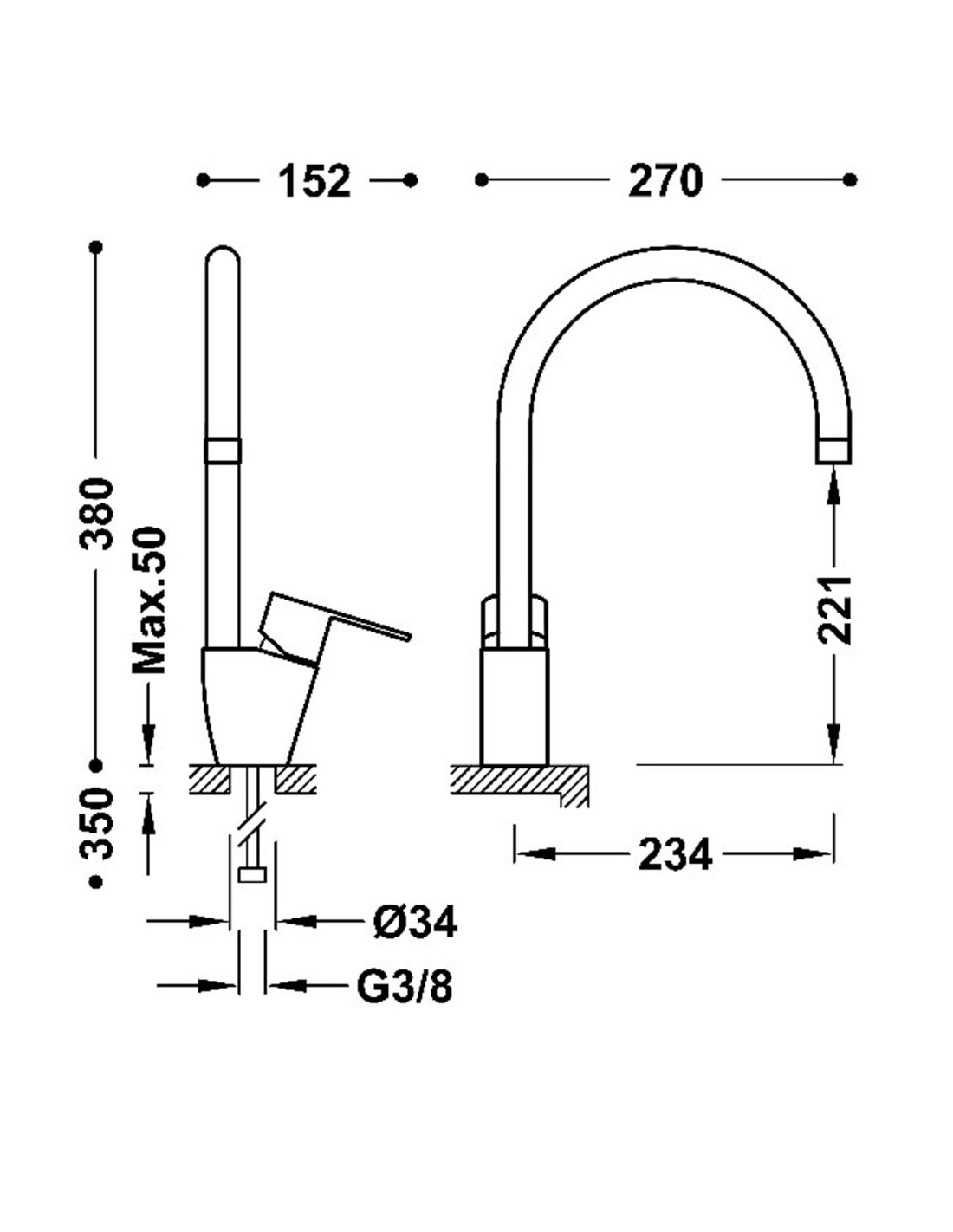 Grifo monomando de cocina Tres-Duo BM-Tres