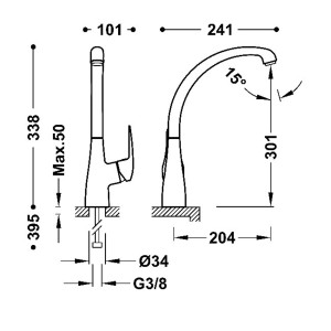 Grifo monomando vertical para cocina Base-Tres Plus 2