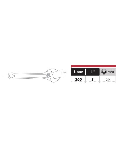 Llave ajustable moleta central 15º 200mm