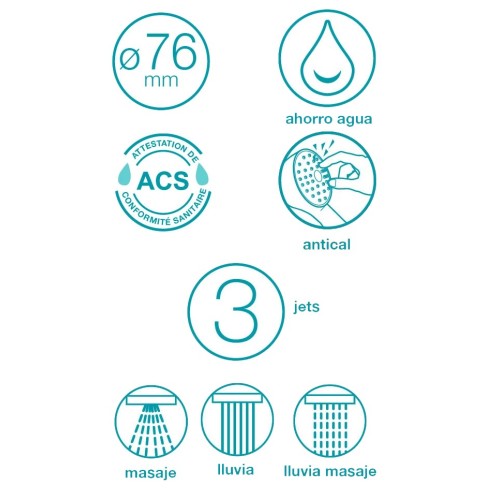 Mango de ducha Blu ø76mm 3 jets antical ACS