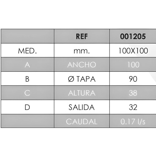 Sumidero sifónico aluminio 10x10 ø40