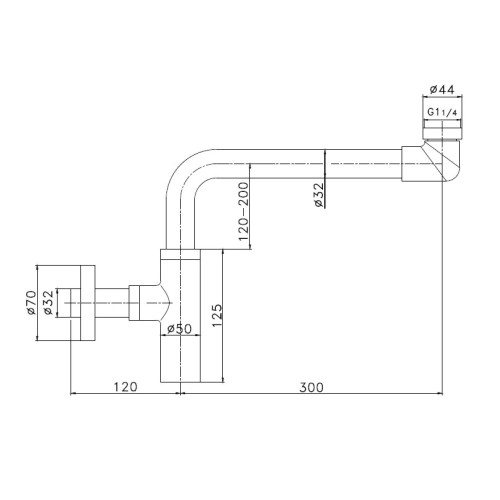 Sifón botella latón cromado ahorro de espacio