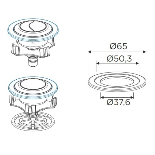 Adaptador cromado pulsadores para orificios ø60 mm