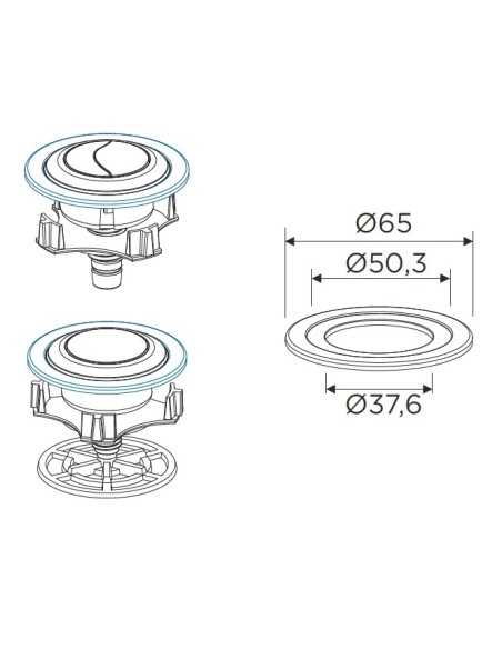 Adaptador cromado pulsadores para orificios ø60 mm