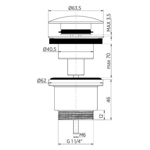 Valvula click-clack latón negro tapón exterior grande ø63