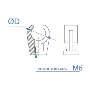 Clip simple de polipropileno con casquillo de latón ø28 M6 2