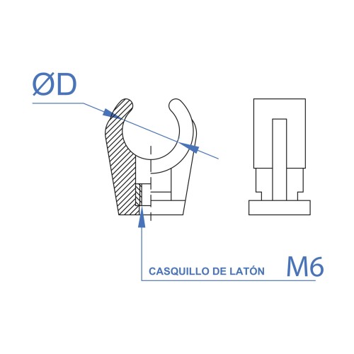Clip simple de polipropileno con casquillo de latón ø32 M6