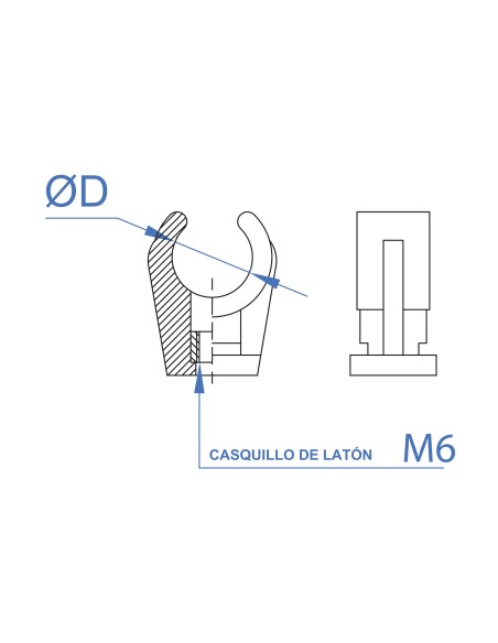 Clip simple de polipropileno con casquillo de latón ø14-15 M6