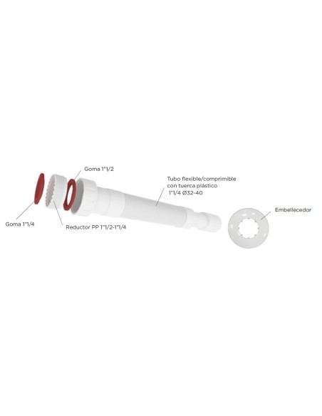 Tubo flexible blanco 1" 1/2 ø32-40mm con reductor 1" 1/4