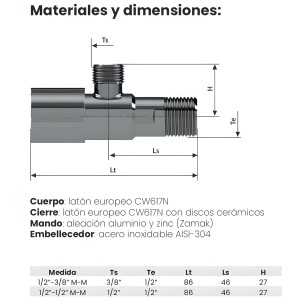 Válvula de escuadra C850 PREMIUM acero negro macho-macho 1/2" x 3/8" 2