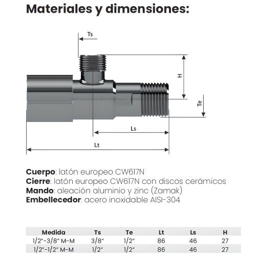 Válvula de escuadra C850 PREMIUM acero negro macho-macho 1/2" x 3/8"