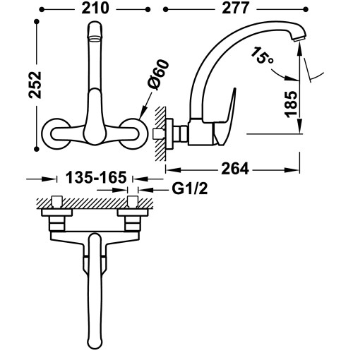 Comprar Grifo cuello curvo monomando mural para cocina | Iterflex