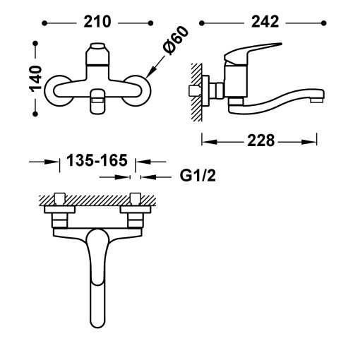 Comprar Grifo monomando mural para cocina deTres | Iterflex