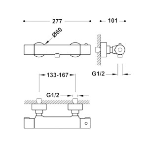 Grifo Base-Tres plus termostático mural para ducha negro mate 2