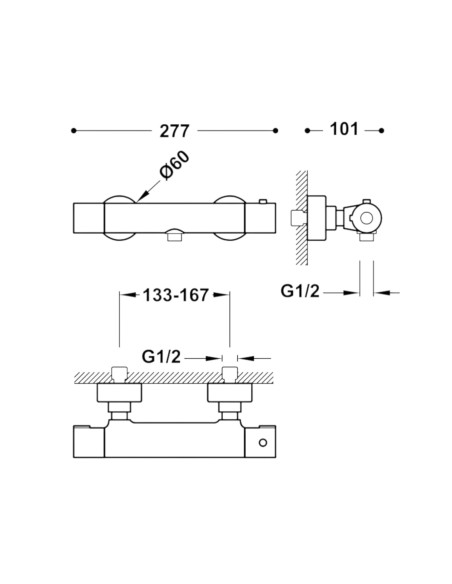 Grifo Base-Tres plus termostático mural para ducha negro mate | Iterflex