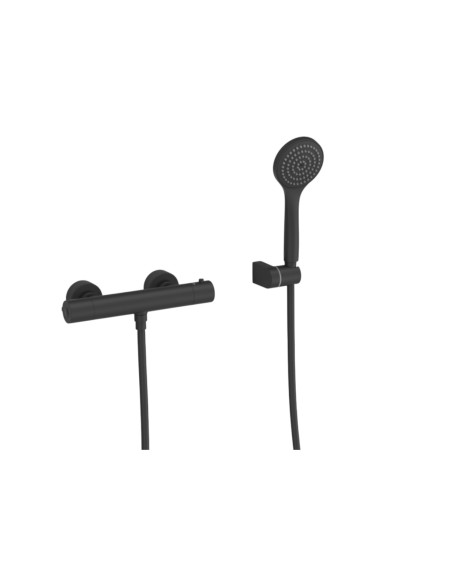 Grifo Base-Tres plus termostático mural para ducha negro mate