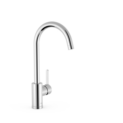 Grifo monomando vertical con caño en arco para cocina Base-Tres Plus