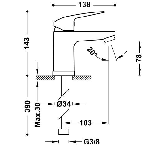 Grifo Base-Tres Plus monomando para lavabo
