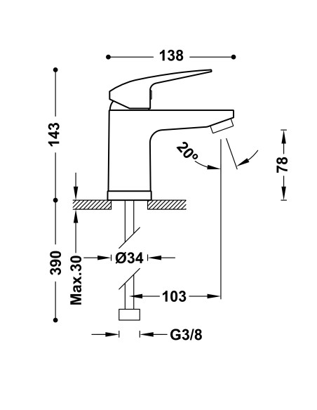 Grifo Base-Tres Plus monomando con Tres-Duo para lavabo