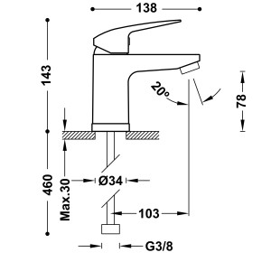 Grifo Base-Tres Plus monomando ecoeficiente para lavabo 2