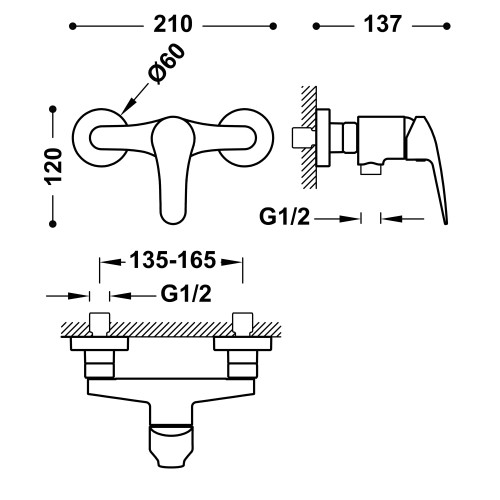 Grifo Base-Tres Plus monomando para ducha