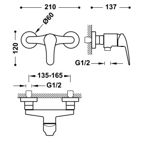 Grifo Base-Tres Plus monomando para ducha con complementos 2