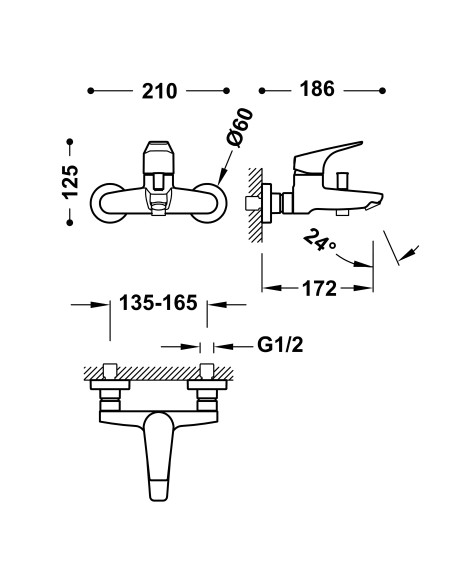 Comprar Grifo de lavabo empotrado pared caña negro mate online