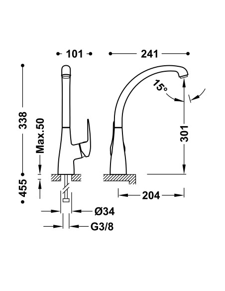 Grifo Essential monomando lateral vertical ecoeficiente para cocina