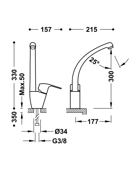 Grifo Essential monomando lateral horizontal ecoeficiente para cocina