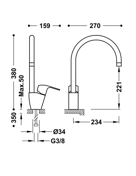 Grifo Essential monomando con Tres-Duo para cocina