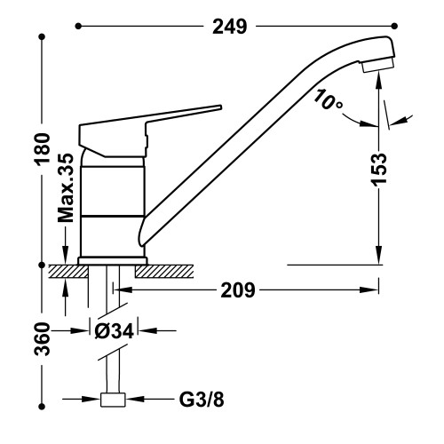Grifo Essential monomando caño recto para cocina