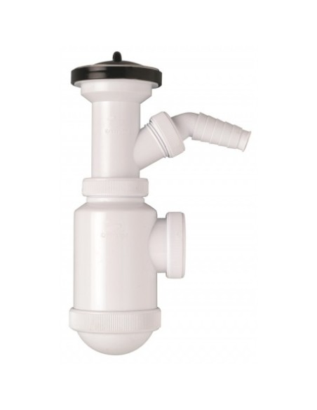Sifón botella extensible salida horizontal con toma para lavadora 1-1/2" ø40 inoxidable ø70 C-35