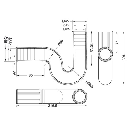 Sifón flexible abierto 35x35mm Drenaflex