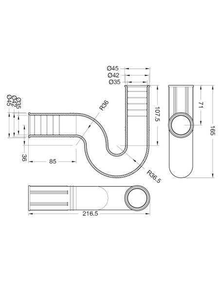 Sifón flexible abierto 35x35mm Drenaflex