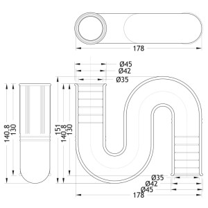 Sifón flexible cerrado 35x35mm Drenaflex 2
