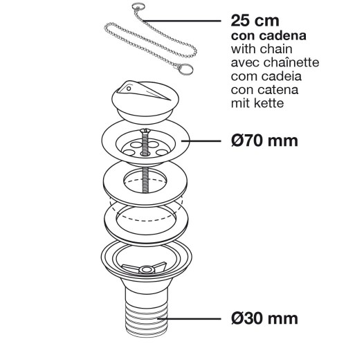 Válvula completa Drenaflex ø30mm con cadena de 25cm