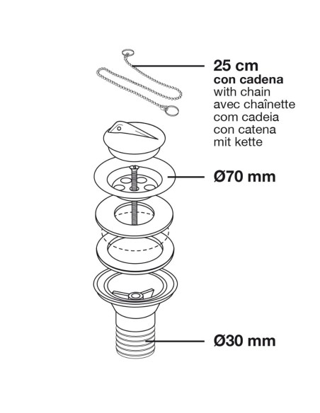 Válvula completa Drenaflex ø30mm con cadena de 25cm
