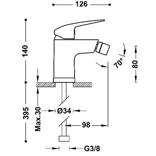 Grifo Base-Tres Plus monomando para bidé