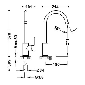 Grifo monomando vertical con caño en arco para cocina Base-Tres Plus 2